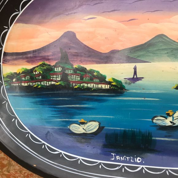 Vintage Lacquer Tray Isla Janitzio Michoacan Mexico - Picture 5 of 7